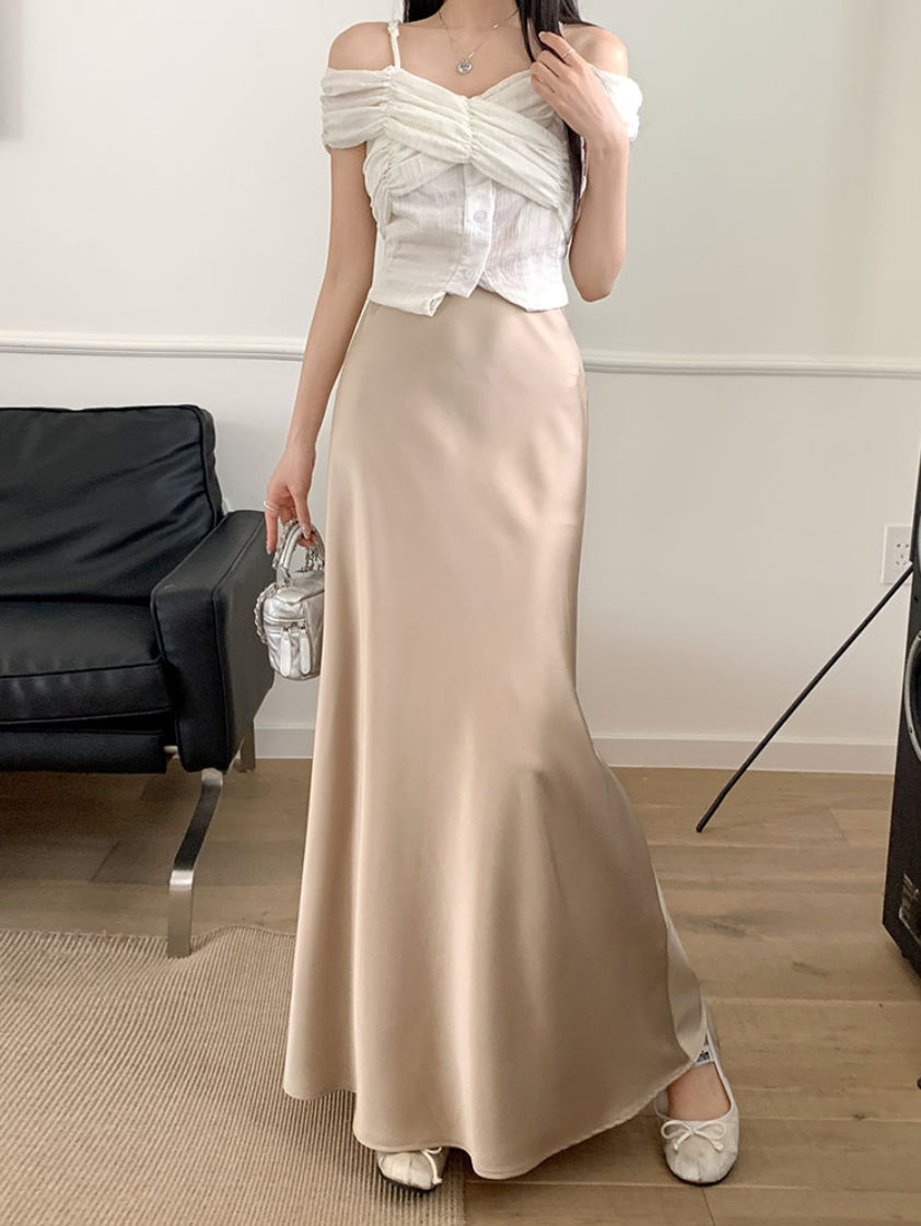 【即納】サテンマーメイドロングスカート