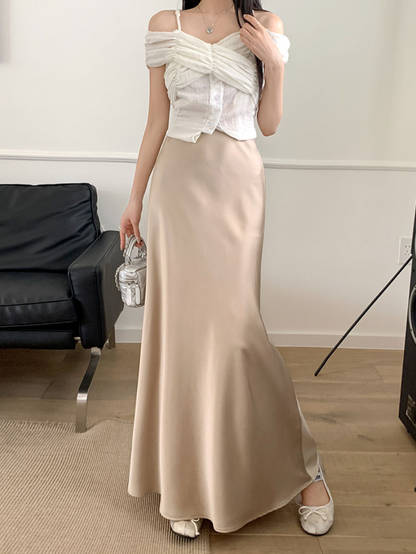 【即納】サテンマーメイドロングスカート