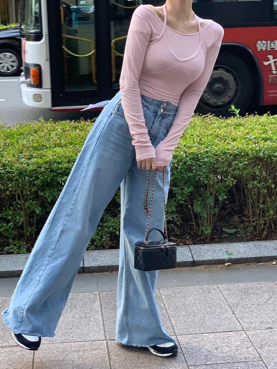 【即納】ハイウエストワイドフレアデニム