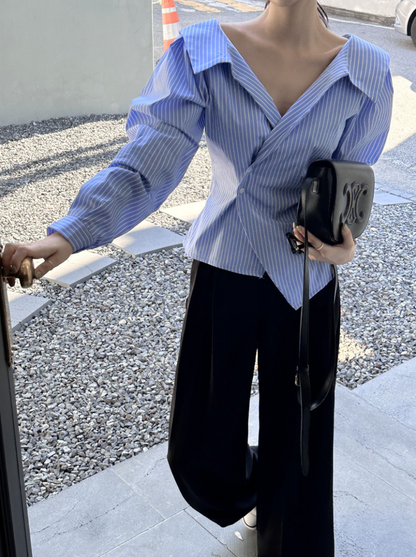 【即納 2/6(金)PM12:00～販売START】アシンメトリーカラー デザインシャツ