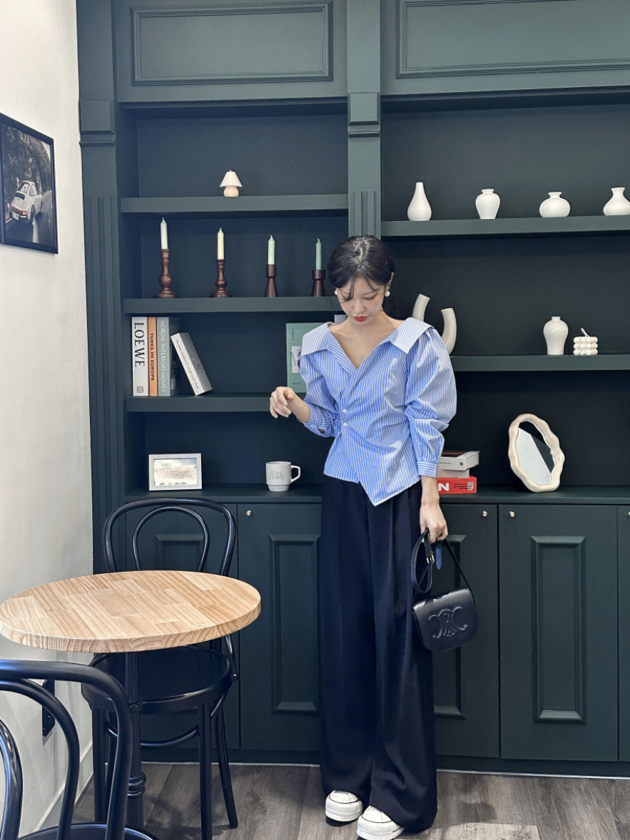 【即納 2/6(金)PM12:00～販売START】アシンメトリーカラー デザインシャツ