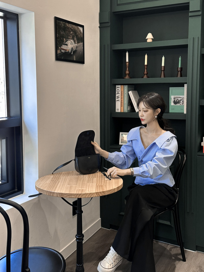 【即納 2/6(金)PM12:00～販売START】アシンメトリーカラー デザインシャツ