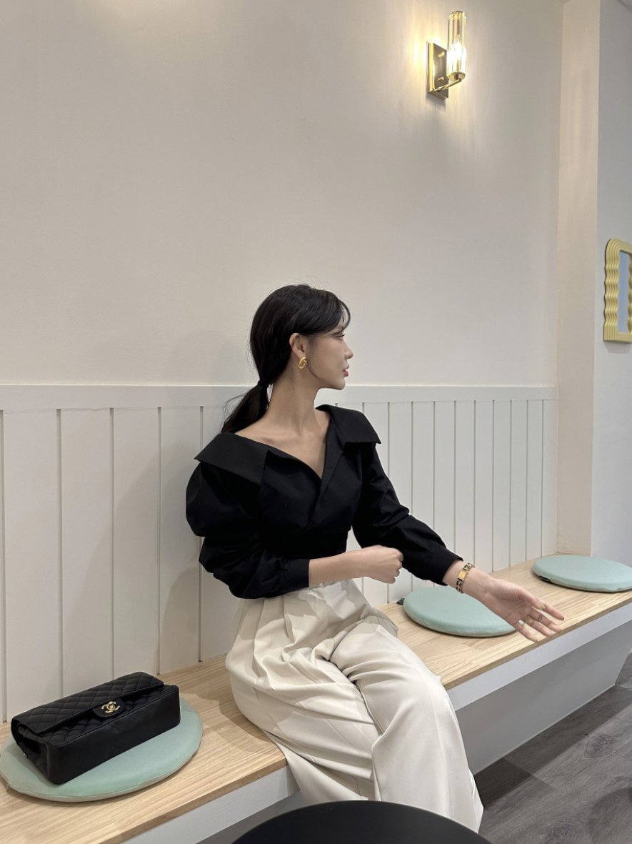 【即納 2/6(金)PM12:00～販売START】アシンメトリーカラー デザインシャツ