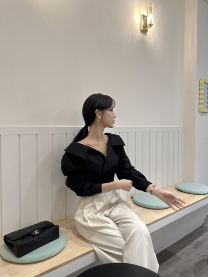 【即納 2/6(金)PM12:00～販売START】アシンメトリーカラー デザインシャツ