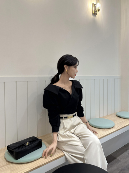 【即納 2/6(金)PM12:00～販売START】アシンメトリーカラー デザインシャツ