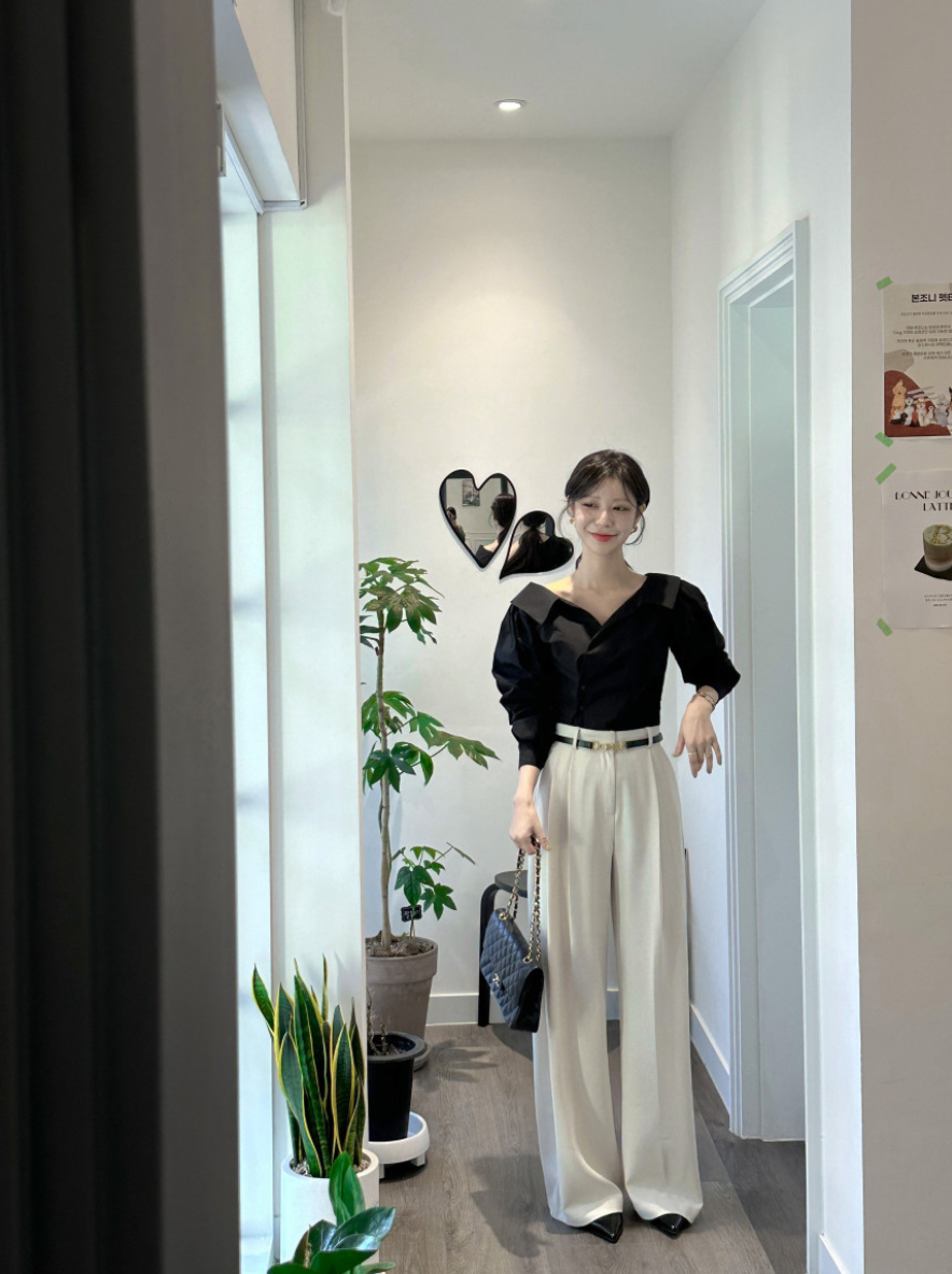 【即納 2/6(金)PM12:00～販売START】アシンメトリーカラー デザインシャツ