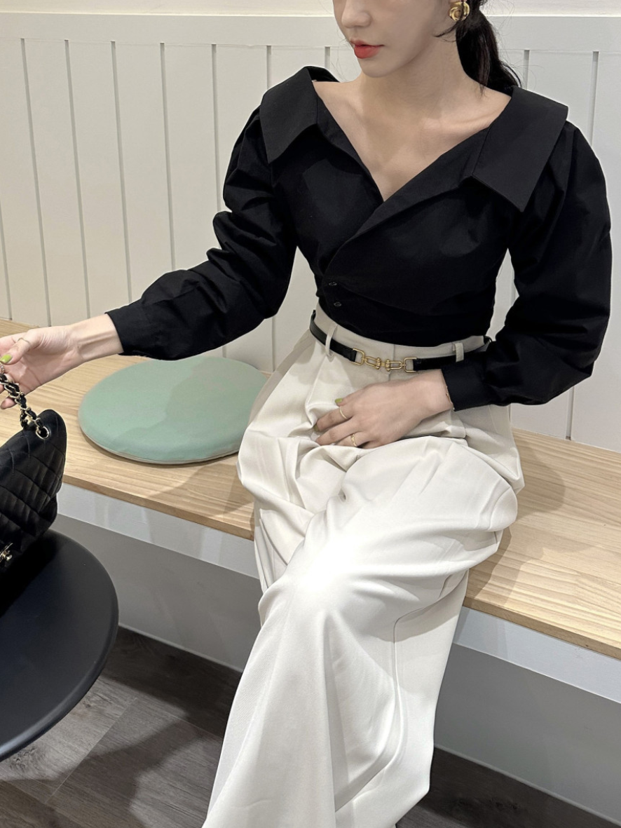 【即納 2/6(金)PM12:00～販売START】アシンメトリーカラー デザインシャツ