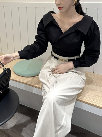 【即納 2/6(金)PM12:00～販売START】アシンメトリーカラー デザインシャツ