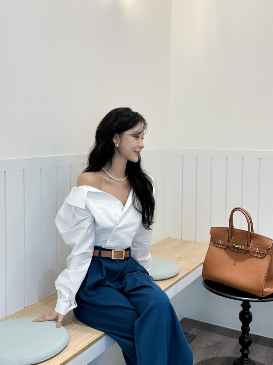 【即納 2/6(金)PM12:00～販売START】アシンメトリーカラー デザインシャツ