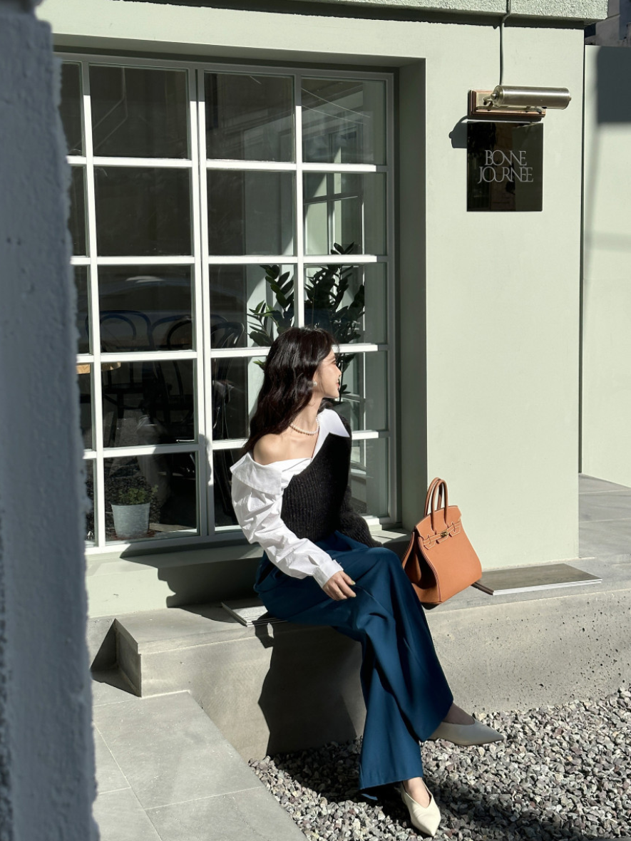 【即納 2/6(金)PM12:00～販売START】アシンメトリーカラー デザインシャツ