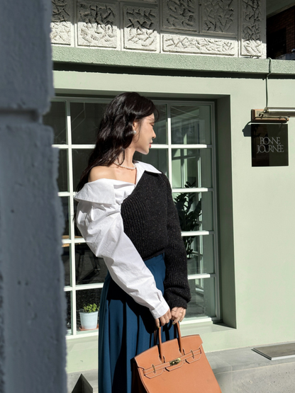 【即納 2/6(金)PM12:00～販売START】アシンメトリーカラー デザインシャツ