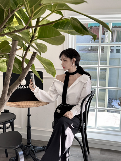 【即納 2/6(金)PM12:00～販売START】アシンメトリーカラー デザインシャツ