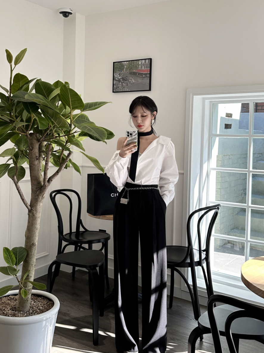 【即納 2/6(金)PM12:00～販売START】アシンメトリーカラー デザインシャツ