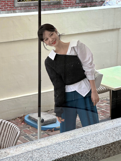 【即納 2/6(金)PM12:00～販売START】アシンメトリーカラー デザインシャツ