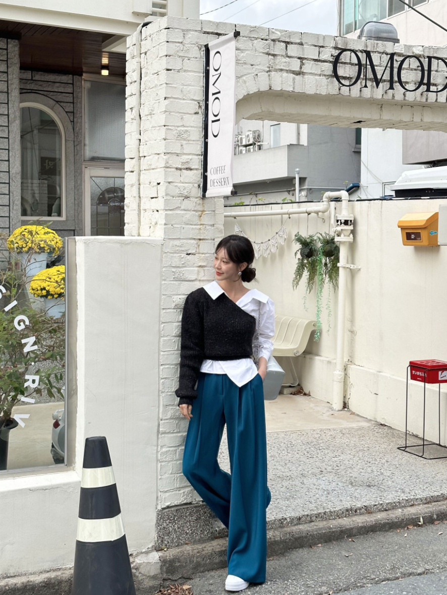 【即納 2/6(金)PM12:00～販売START】アシンメトリーカラー デザインシャツ