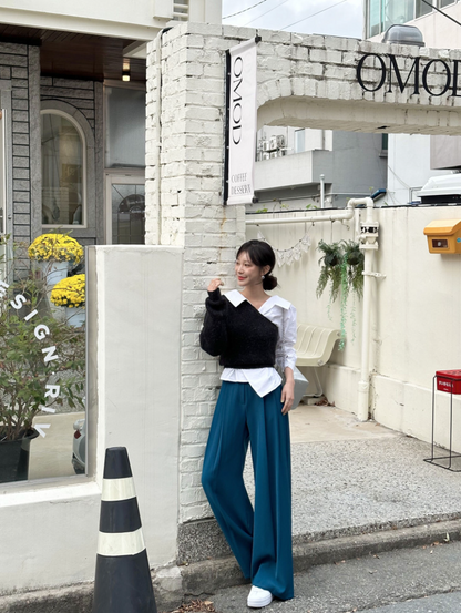 【即納 2/6(金)PM12:00～販売START】アシンメトリーカラー デザインシャツ