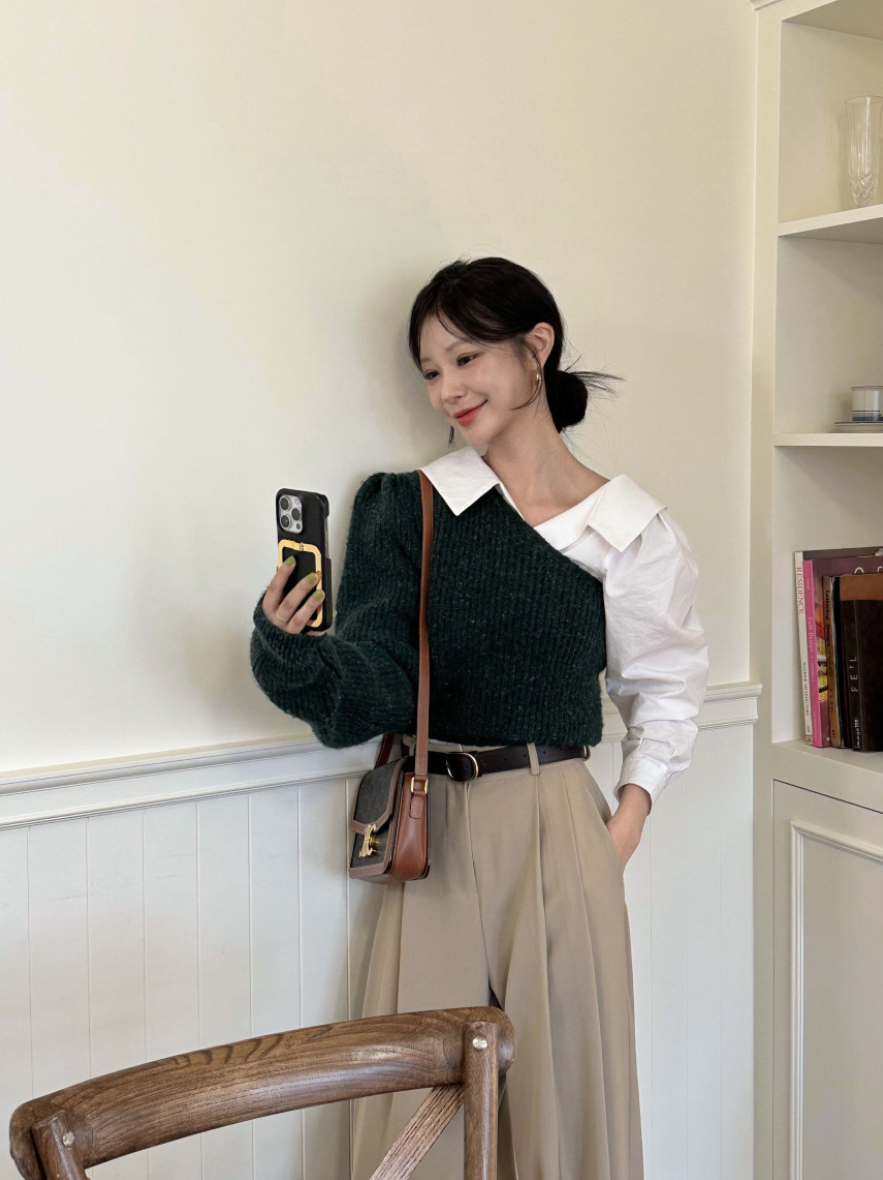 【即納 2/6(金)PM12:00～販売START】アシンメトリーカラー デザインシャツ