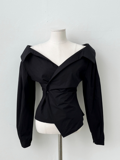 【即納 2/6(金)PM12:00～販売START】アシンメトリーカラー デザインシャツ