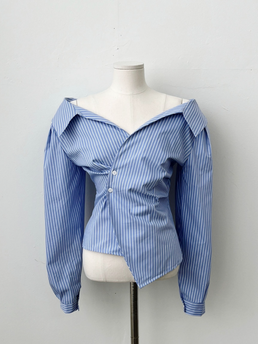 【即納 2/6(金)PM12:00～販売START】アシンメトリーカラー デザインシャツ