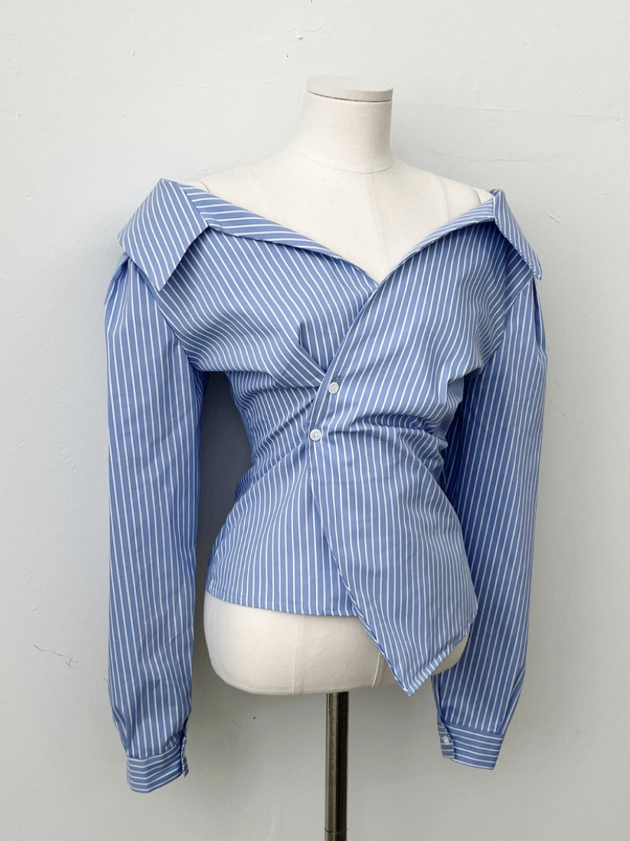 【即納 2/6(金)PM12:00～販売START】アシンメトリーカラー デザインシャツ