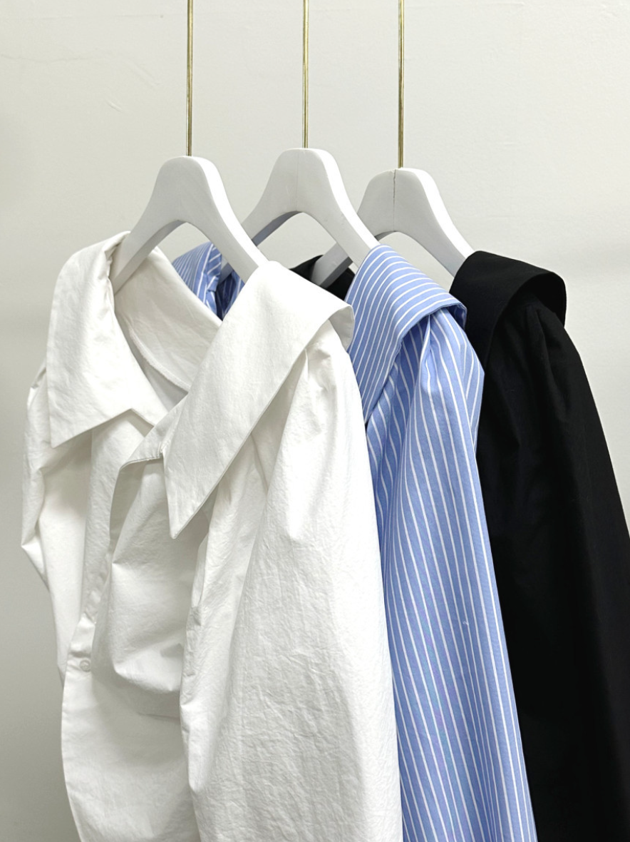 【即納 2/6(金)PM12:00～販売START】アシンメトリーカラー デザインシャツ