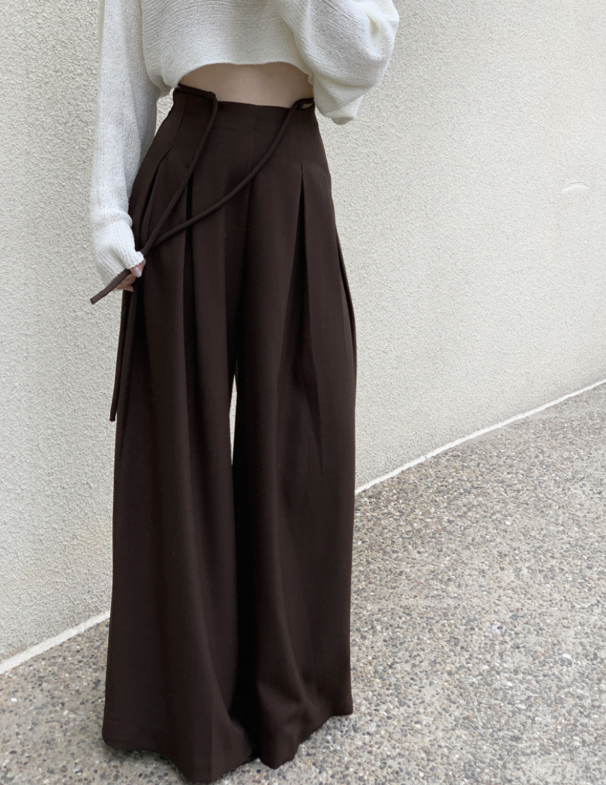 【即納】ハイウエストタックストレートパンツ