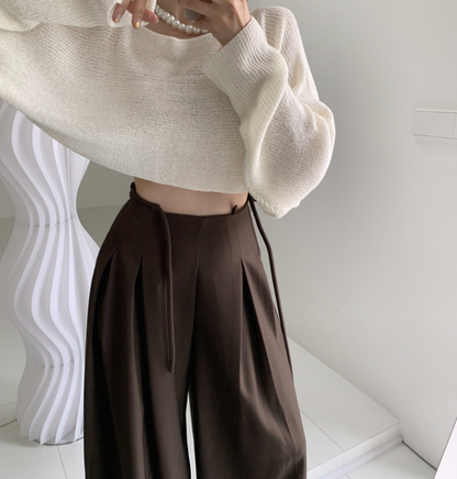 【即納 2/6(金)PM12:00～販売START】ハイウエストタックストレートパンツ