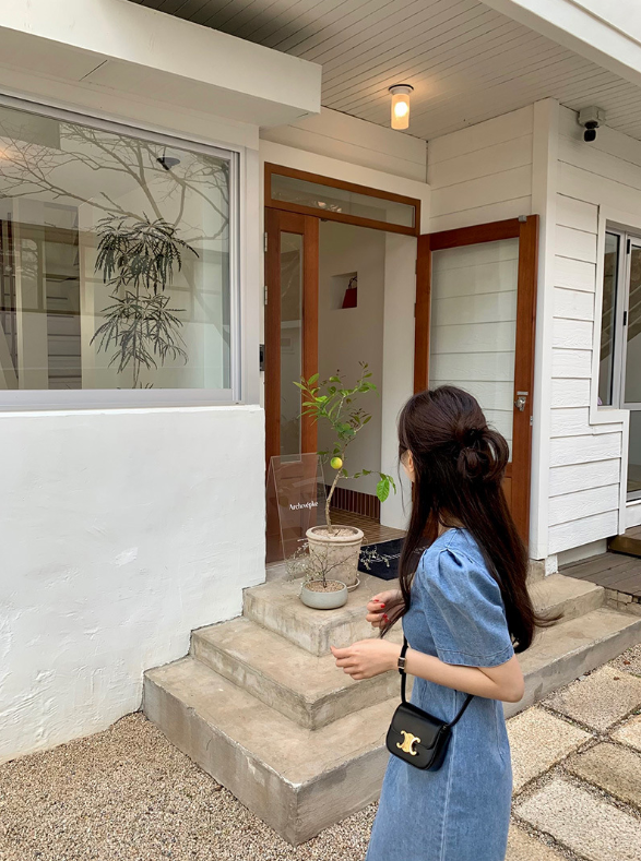 【予約】スクエアネック デニムロングワンピース