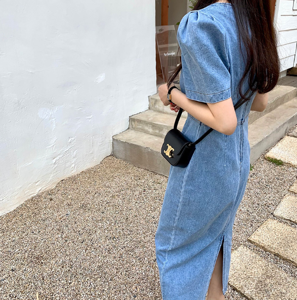 [ Influencer Recommend ]【即納】スクエアネック デニムロングワンピース