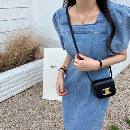[ Influencer Recommend ]【即納】スクエアネック デニムロングワンピース