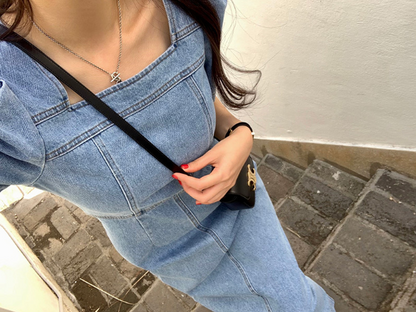 [ Influencer Recommend ]【即納】スクエアネック デニムロングワンピース