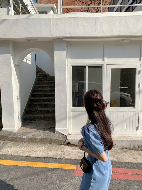 [ Influencer Recommend ]【即納】スクエアネック デニムロングワンピース