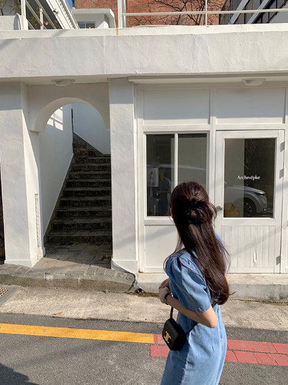 [ Influencer Recommend ]【即納】スクエアネック デニムロングワンピース