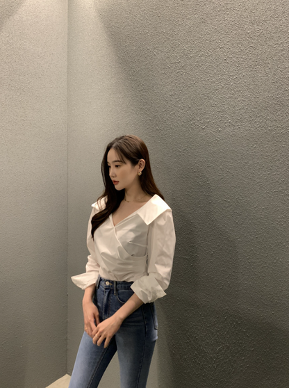 新作【即納】ワイドカラーデザインブラウス