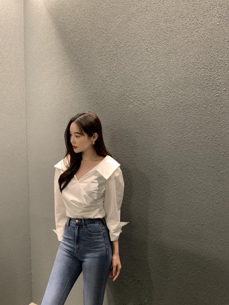 新作【即納】ワイドカラーデザインブラウス