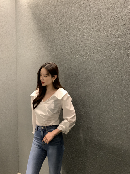 新作【即納】ワイドカラーデザインブラウス