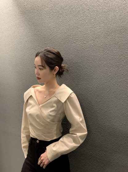 新作【即納】ワイドカラーデザインブラウス