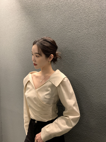 新作【即納】ワイドカラーデザインブラウス