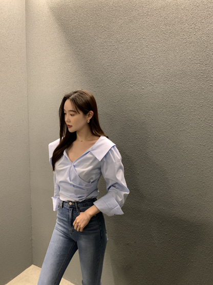 新作【即納】ワイドカラーデザインブラウス