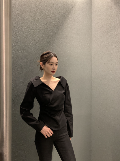 新作【即納】ワイドカラーデザインブラウス