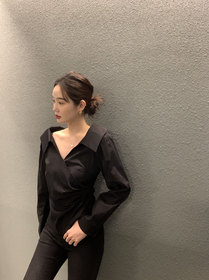 新作【即納】ワイドカラーデザインブラウス