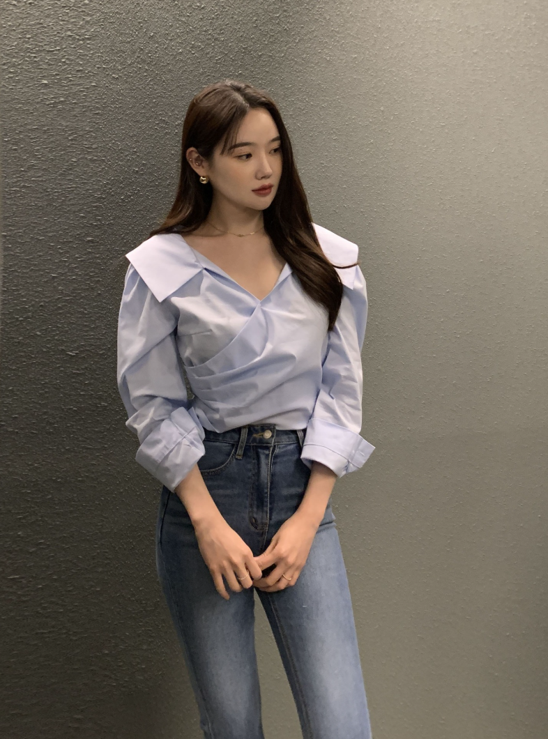 新作【即納】ワイドカラーデザインブラウス