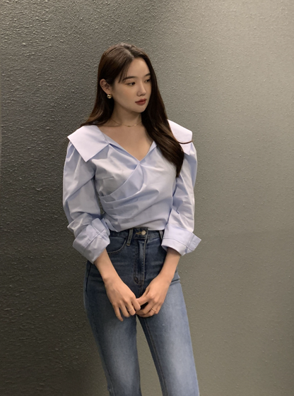 新作【即納】ワイドカラーデザインブラウス