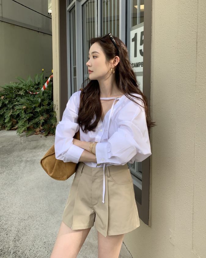 【新作 4/3(金)PM12:00～販売START】ネックストラップ デザインシャツブラウス