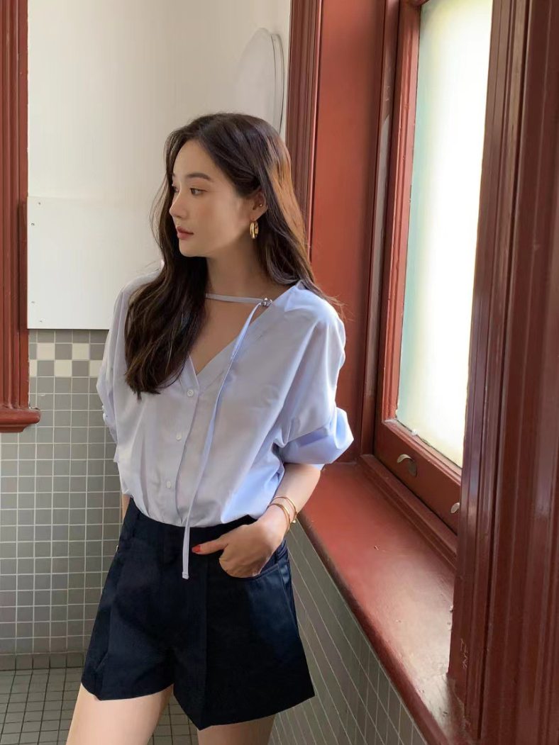 【新作】ネックストラップ デザインシャツブラウス