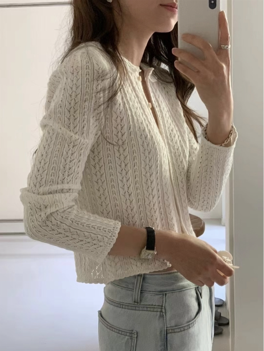 【新作 4/3(金)PM12:00～販売START】レースカラーニットカーディガン