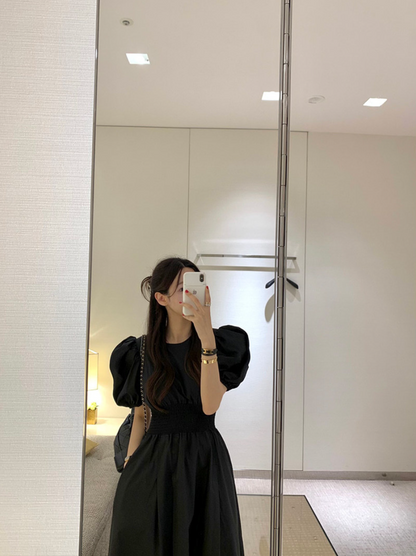 【一部即納】ウエストシャーリング パフスリーブワンピース