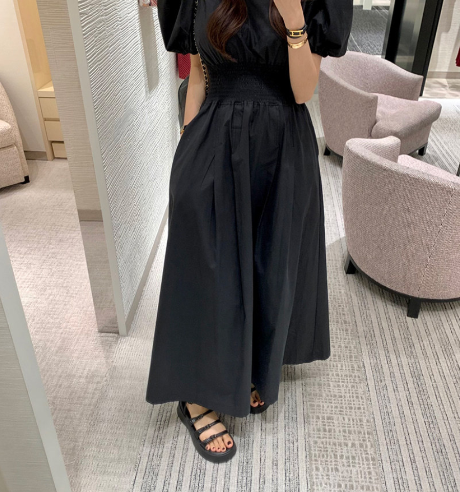 【一部即納】ウエストシャーリング パフスリーブワンピース