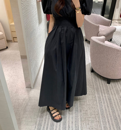 【一部即納】ウエストシャーリング パフスリーブワンピース