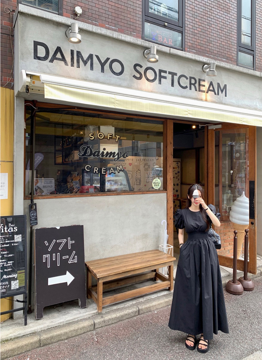 【一部即納】ウエストシャーリング パフスリーブワンピース